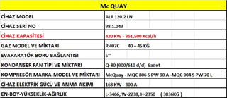 McQuay 420 Kw Teknik Özellikleri